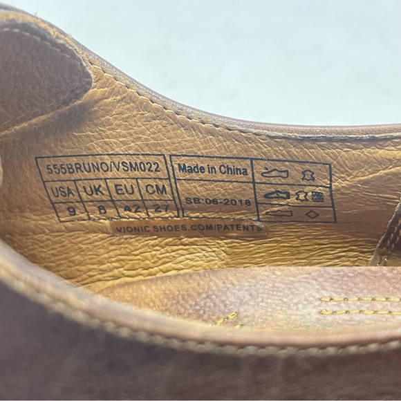 Vionic Bruno Shoes Mens 9 Brown Leather Wingtip Brogue Lace Up Derby Oxford - Picture 11 of 13